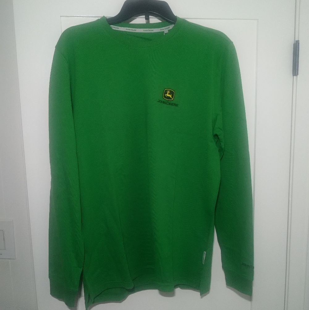 John Deere Mens Sz Small Long Sleeve T-SHIRT Green Embroidered Yellow Logo NWT